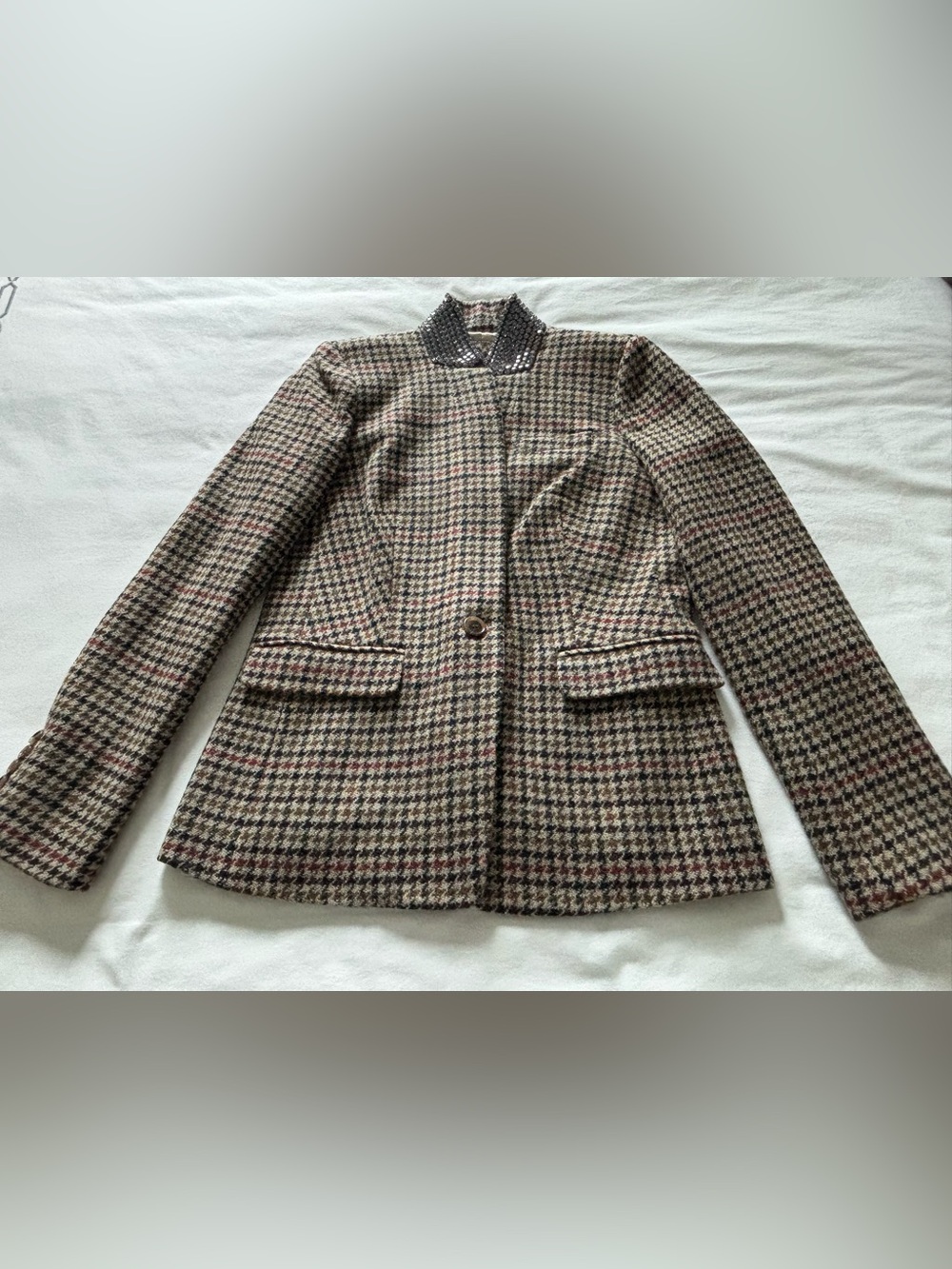 NWOT! RARE! J.Crew Houndstooth Wool Blazer with Jeweled Collar